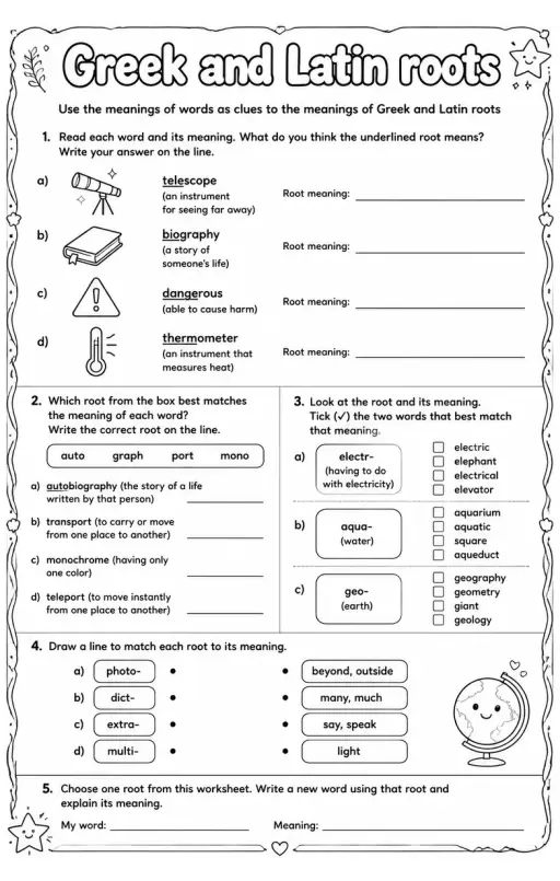 Use the meanings of words as clues to the meanings of Greek and Latin roots