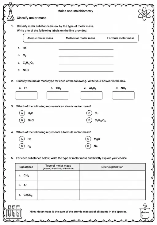 Classify molar mass