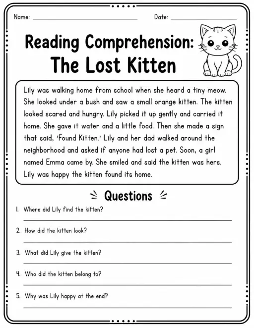 Reading Comprehension: The Lost Kitten