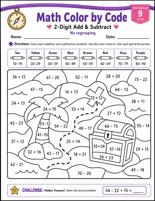 Math Color by Code: 2-Digit Add & Subtract