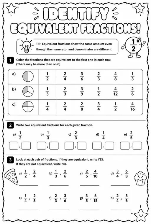 Identify equivalent fractions