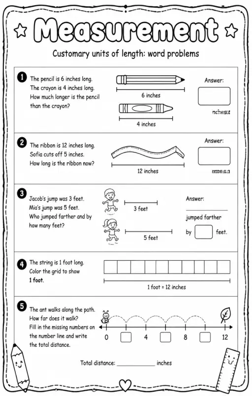 Customary units of length: word problems