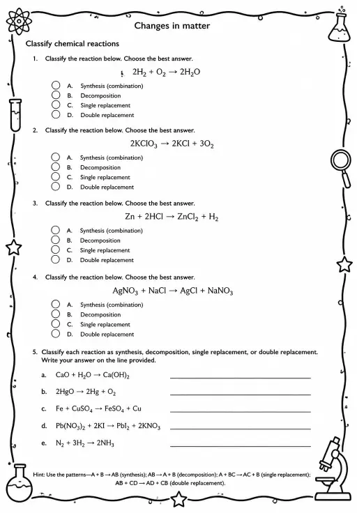 Classify chemical reactions
