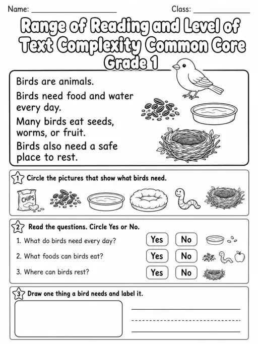 Range of Reading and Level of Text Complexity Common Core Grade 1