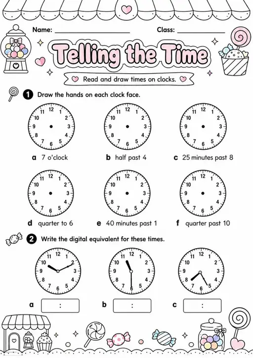 Telling the Time - Grade 3 Math Worksheet