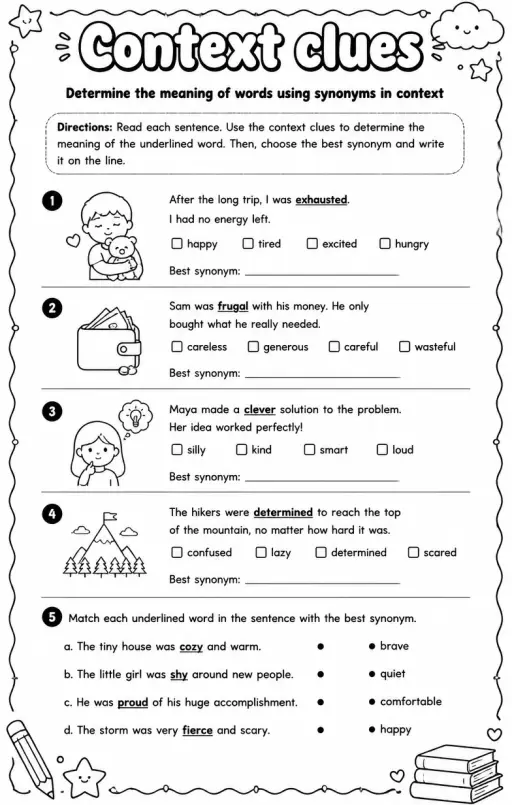 Determine the meaning of words using synonyms in context