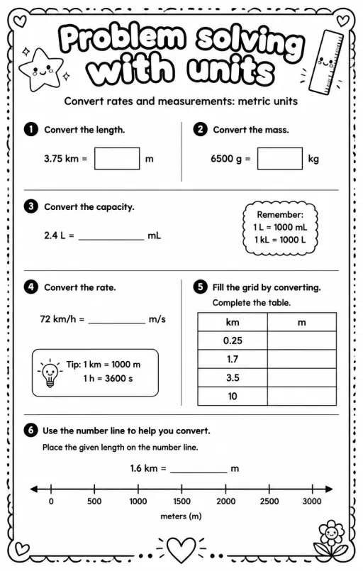 Convert rates and measurements: metric units