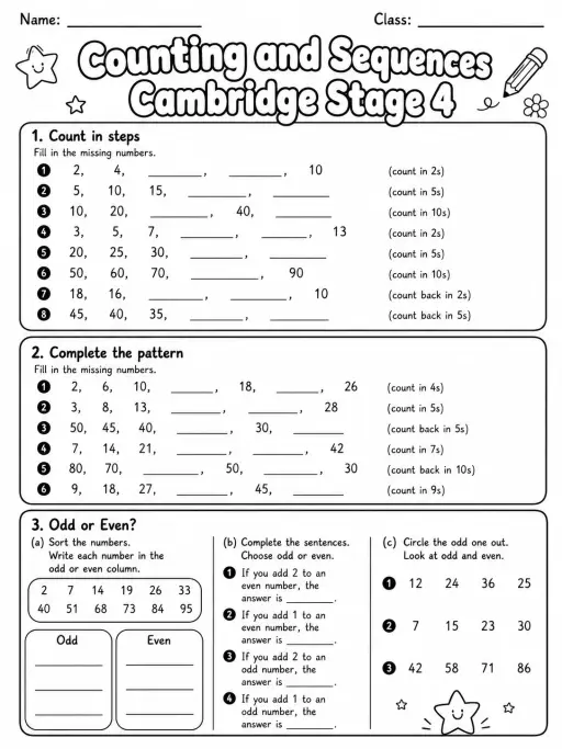 Counting and Sequences Cambridge Stage 4