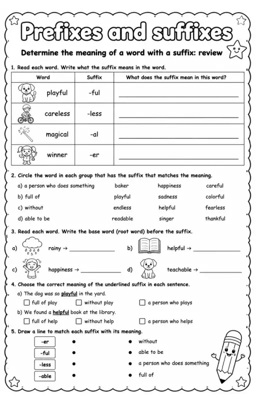 Determine the meaning of a word with a suffix: review