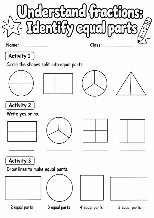 Grade 3 Understand Fractions Math Worksheet Pack