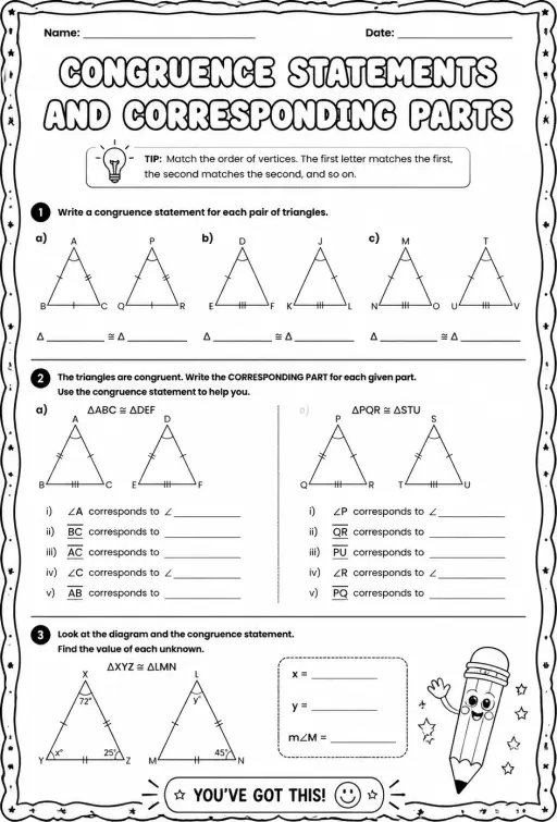 Congruence statements and corresponding parts