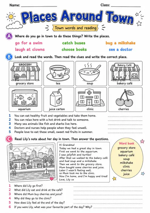 Cambridge MOVERS - Places Around Town - Practice 2 | Free Worksheet