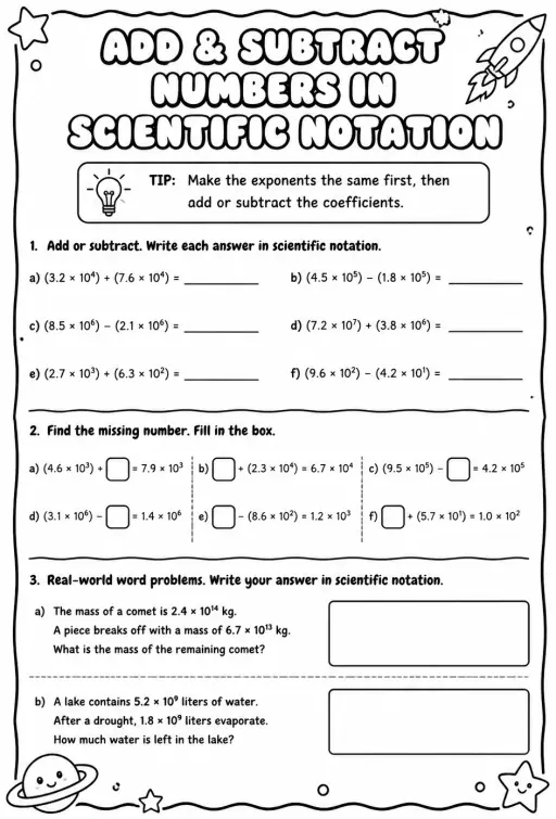 Add and subtract numbers written in scientific notation