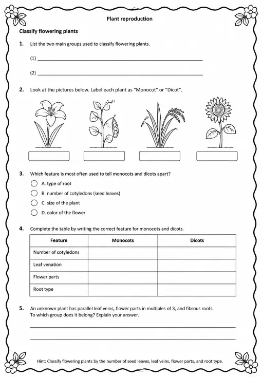 Classify flowering plants
