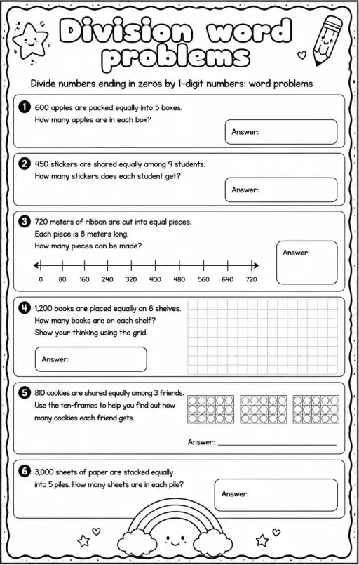 Divide numbers ending in zeros by 1-digit numbers: word problems