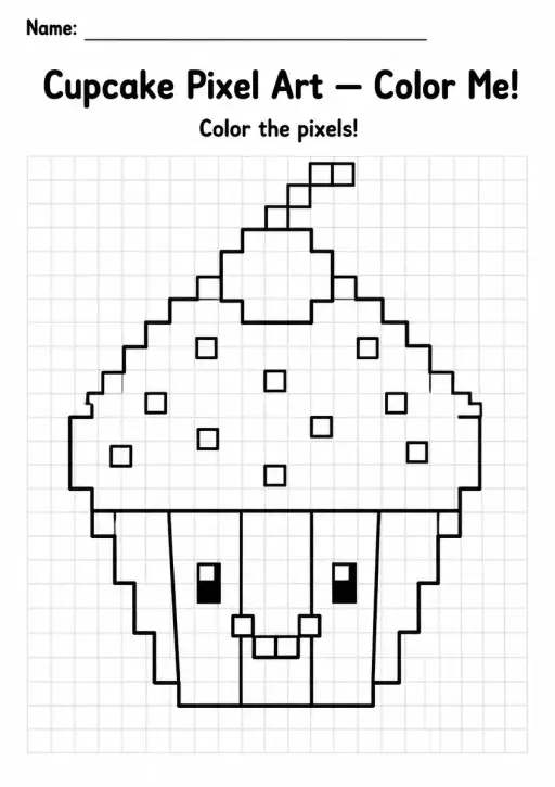 Cupcake Pixel Art Coloring Page