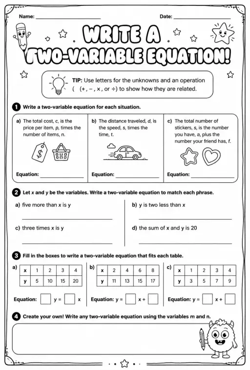 Write a two-variable equation