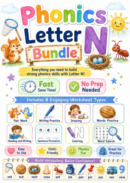 Letter N Phonics Worksheets Pack