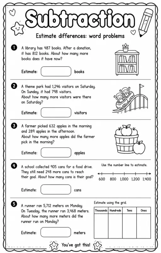 Estimate differences: word problems