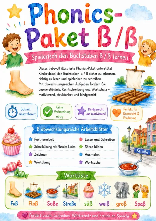 German Letter Eszett Phonics Worksheets Pack