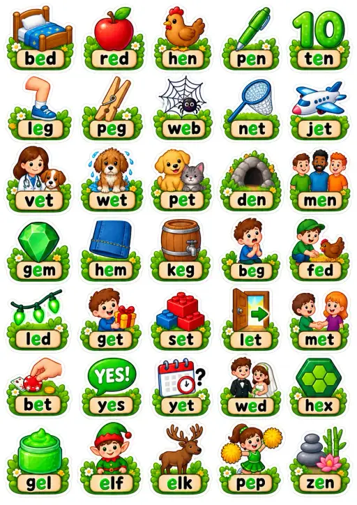 Short Vowel Word Families 2 English Vocabulary Stickers