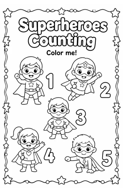 Superheroes Counting Coloring Page
