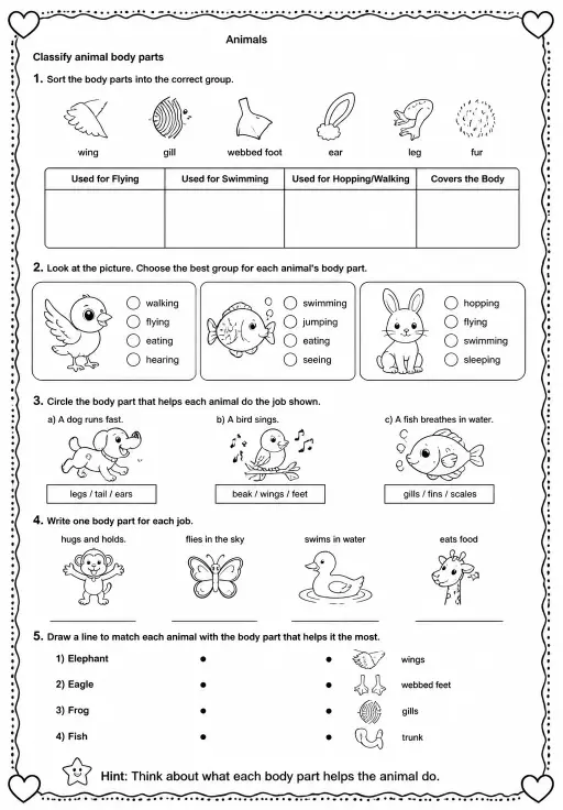 Classify animal body parts