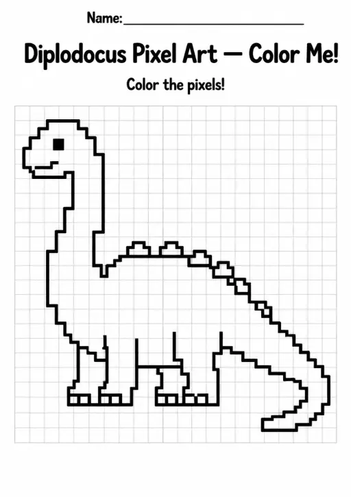 Diplodocus Pixel Art Coloring Page