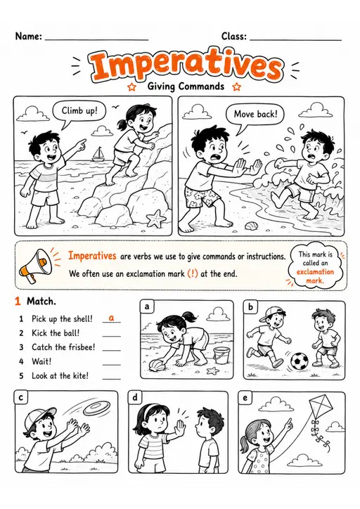 Positive Imperatives and Commands | Grade 1 Grammar Worksheet