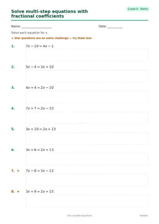 Solve multi-step equations with fractional coefficients