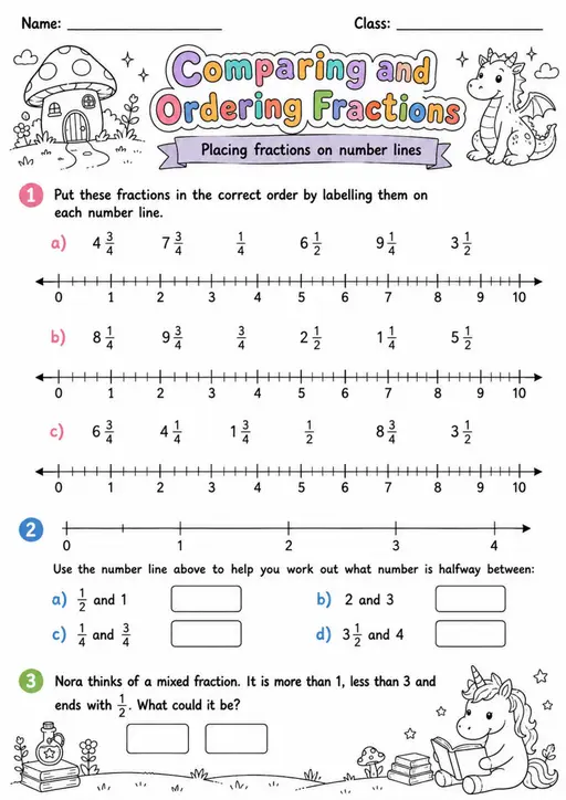 Comparing and Ordering Fractions - Grade 3 Math Worksheet