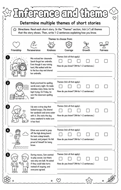 Determine multiple themes of short stories