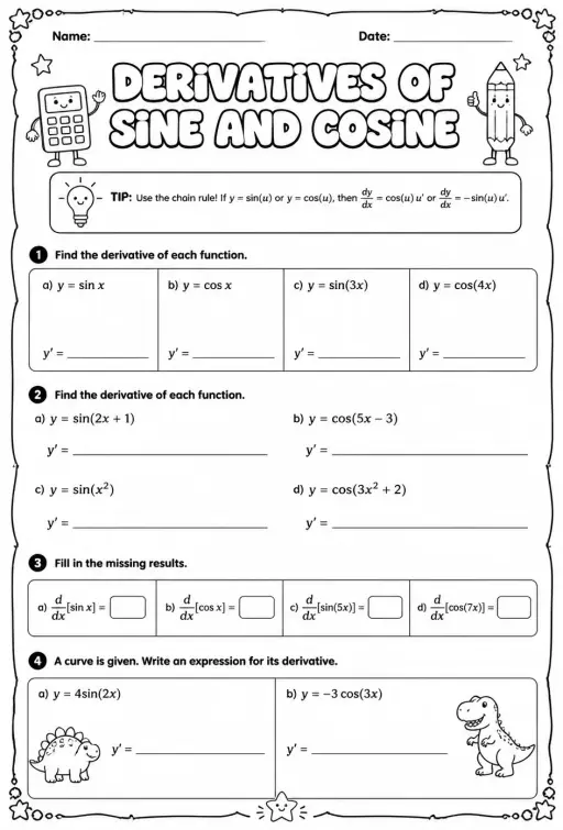 Find derivatives of sine and cosine functions