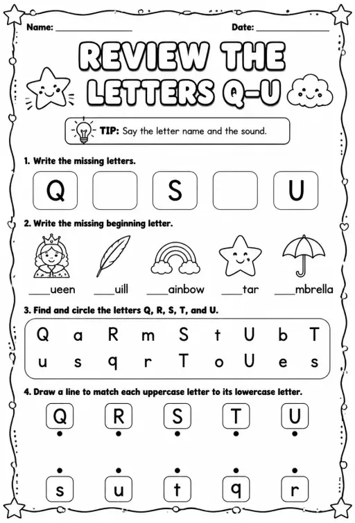 Review the letters Q–U