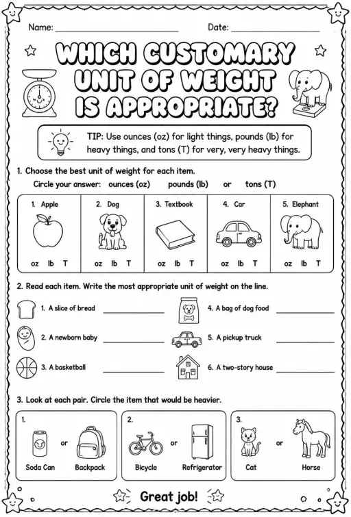 Which customary unit of weight is appropriate?