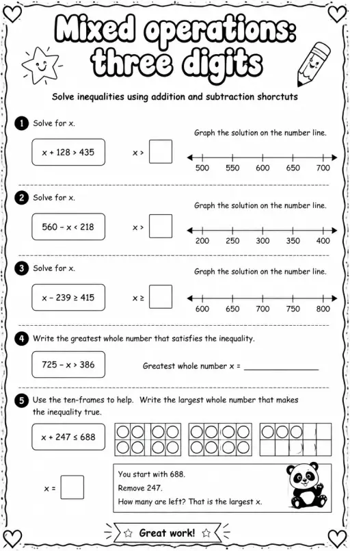 Solve inequalities using addition and subtraction shortcuts