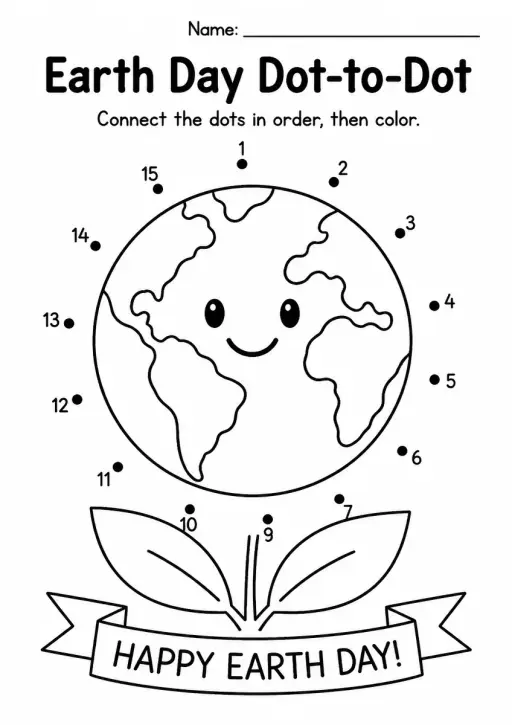 Earth Day Dot-to-Dot — Kindergarten