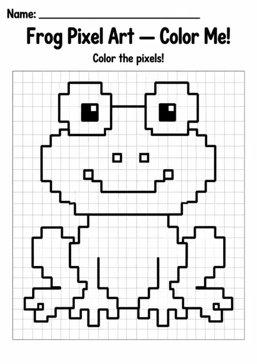Frog Pixel Art Coloring Page