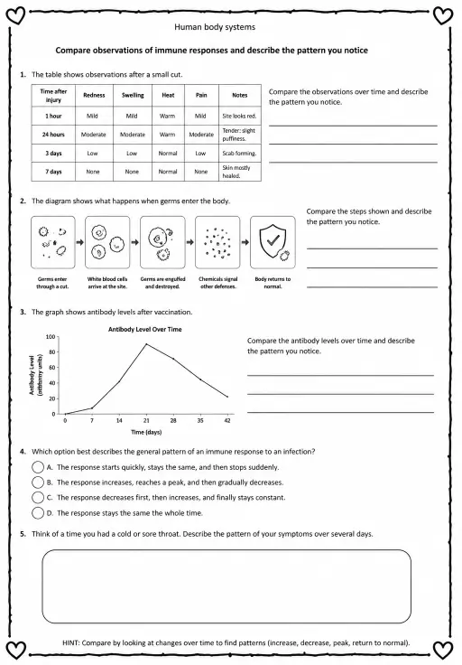 Compare observations of immune responses and describe the pattern you notice