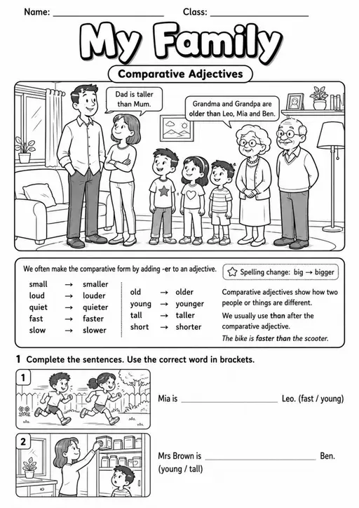 Comparative Adjectives Pack - 4 Worksheets | Grades 3-4 Grammar
