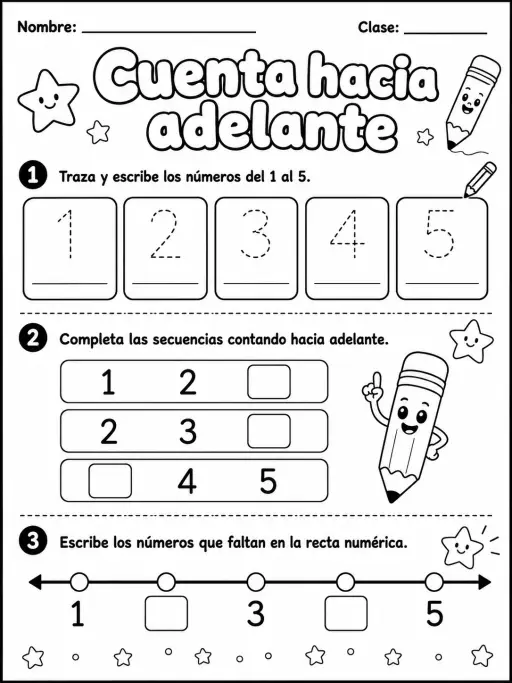 1.º grado - repaso mixto: números y conteo y patrones y secuencias - Paquete de fichas