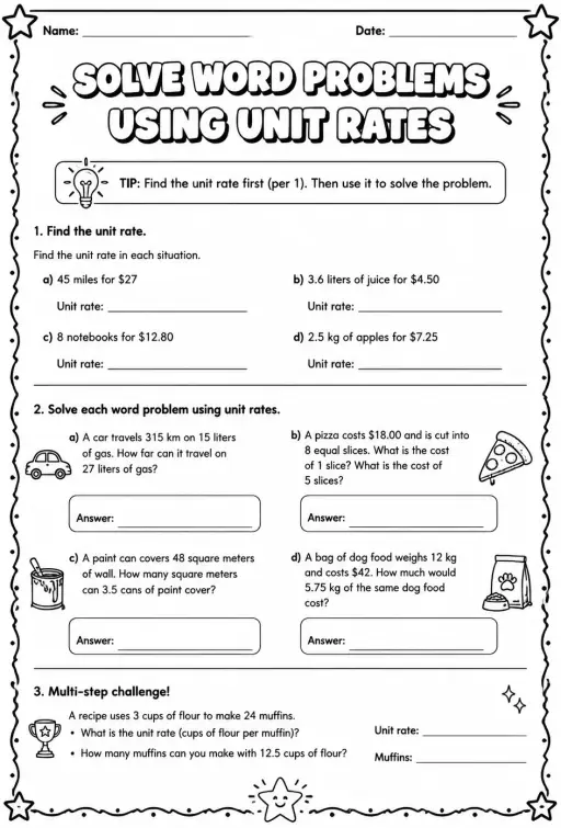Solve word problems using unit rates
