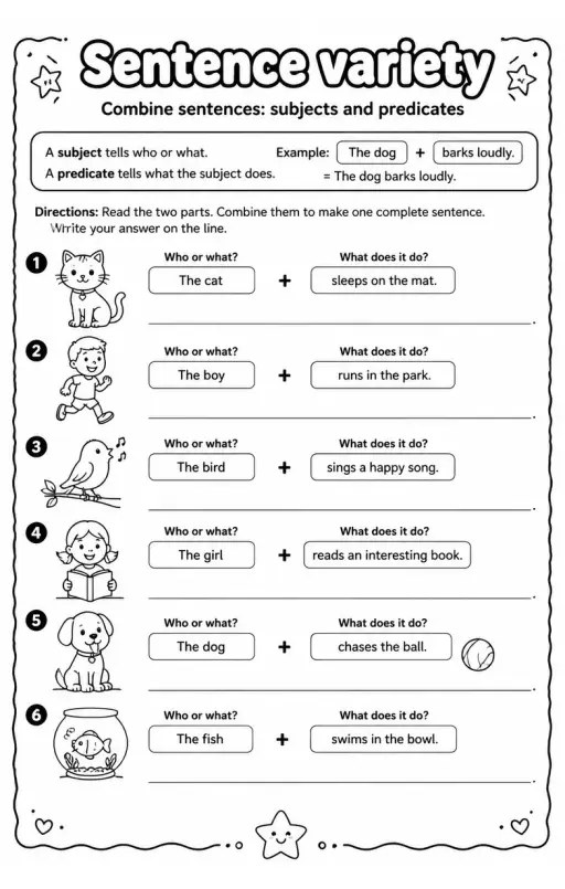Combine sentences: subjects and predicates
