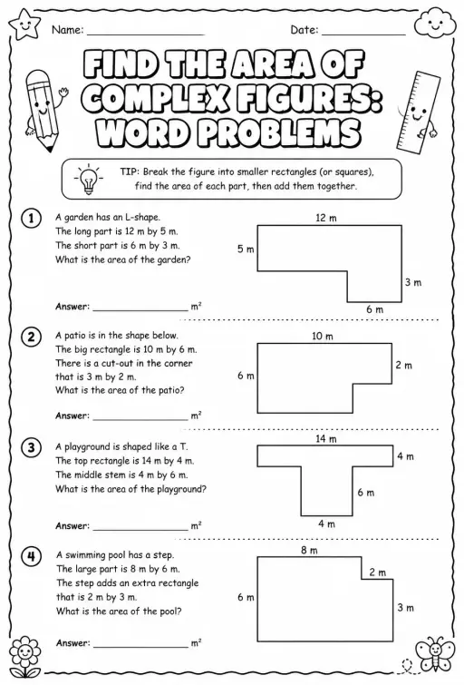 Find the area of complex figures: word problems