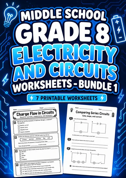 Middle School Grade 8 Electricity and Circuits Worksheets - Pack 1