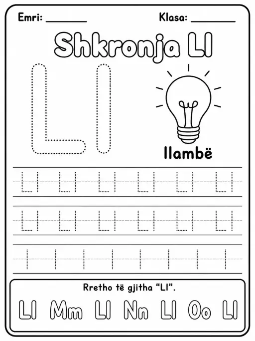 Shkronjat Ll-Q - Pako fletësh pune