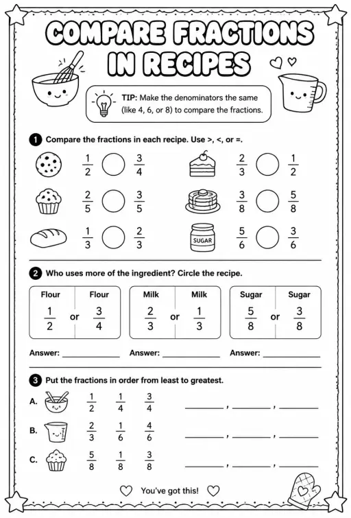 Compare fractions in recipes
