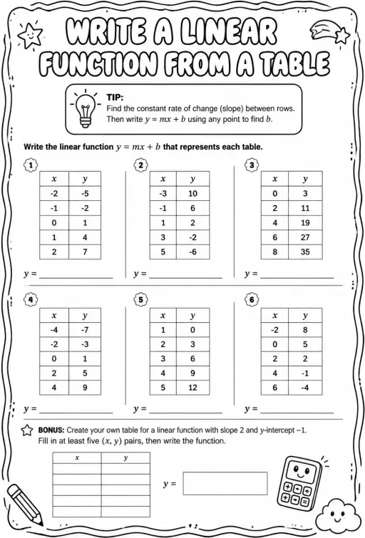 Write a linear function from a table