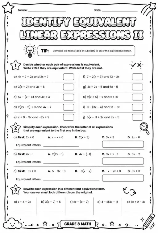 Identify equivalent linear expressions II