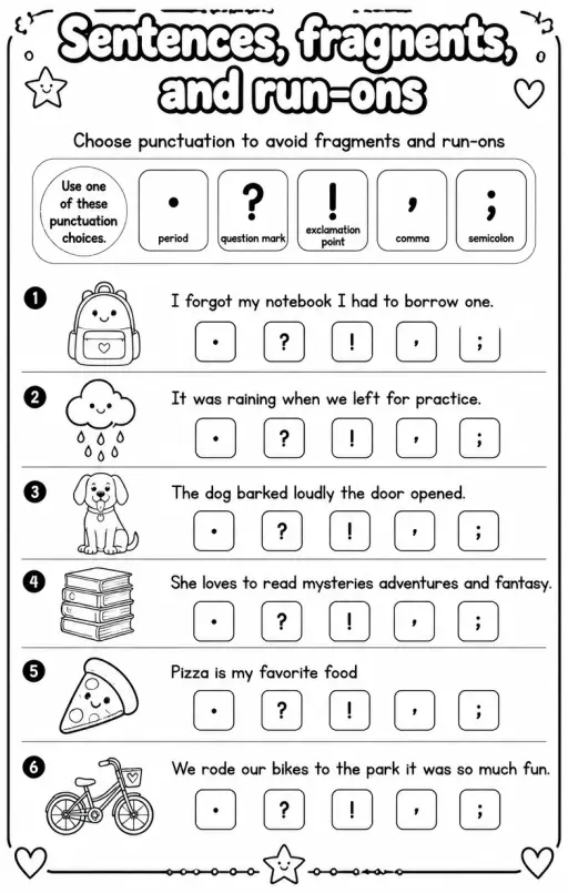 Choose punctuation to avoid fragments and run-ons